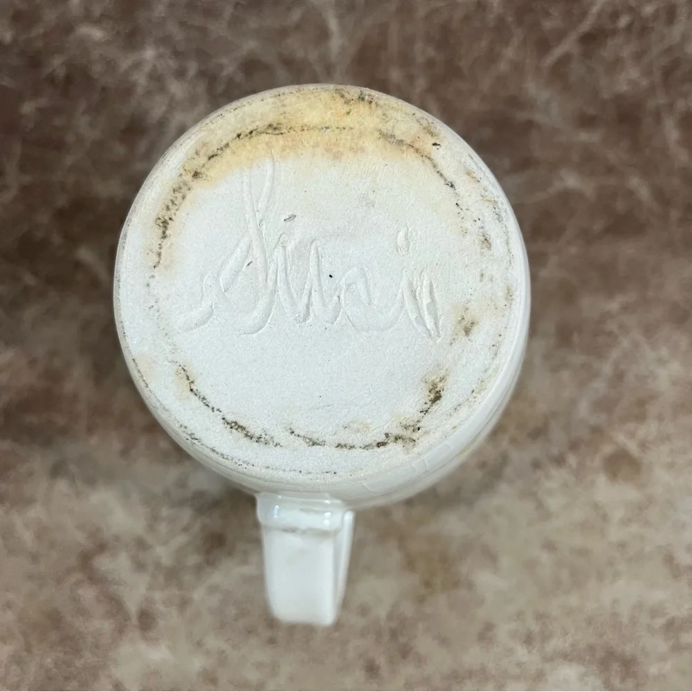 Suci Creamer Pottery Vase Signed Tan Color with Floral Design Approx 3‎ X 5 Inch